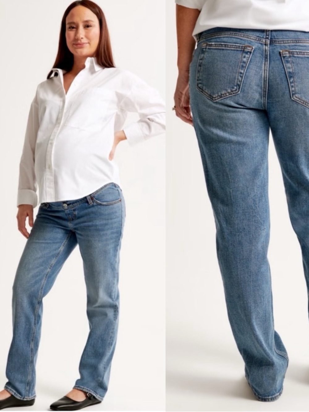 ABERCROMBIE 90s Straight Maternity Over the Belly Comfy Classic Medium Wash Jean